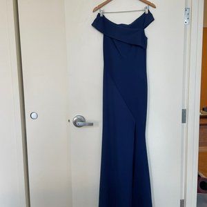 Kalinnu Navy Off the Shoulder Black Tie Gown